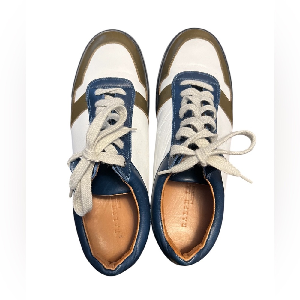 Ralph Lauren Sidmouth Leather Sneakers Men’s Sz 10D Spain White/Navy/Army Green